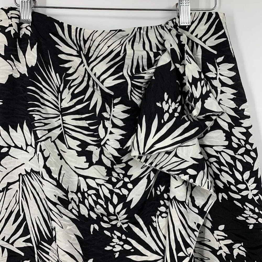 MaxMara Women 100% Silk Floral‎ Tropical Ruffle Pencil Skirt Size 10